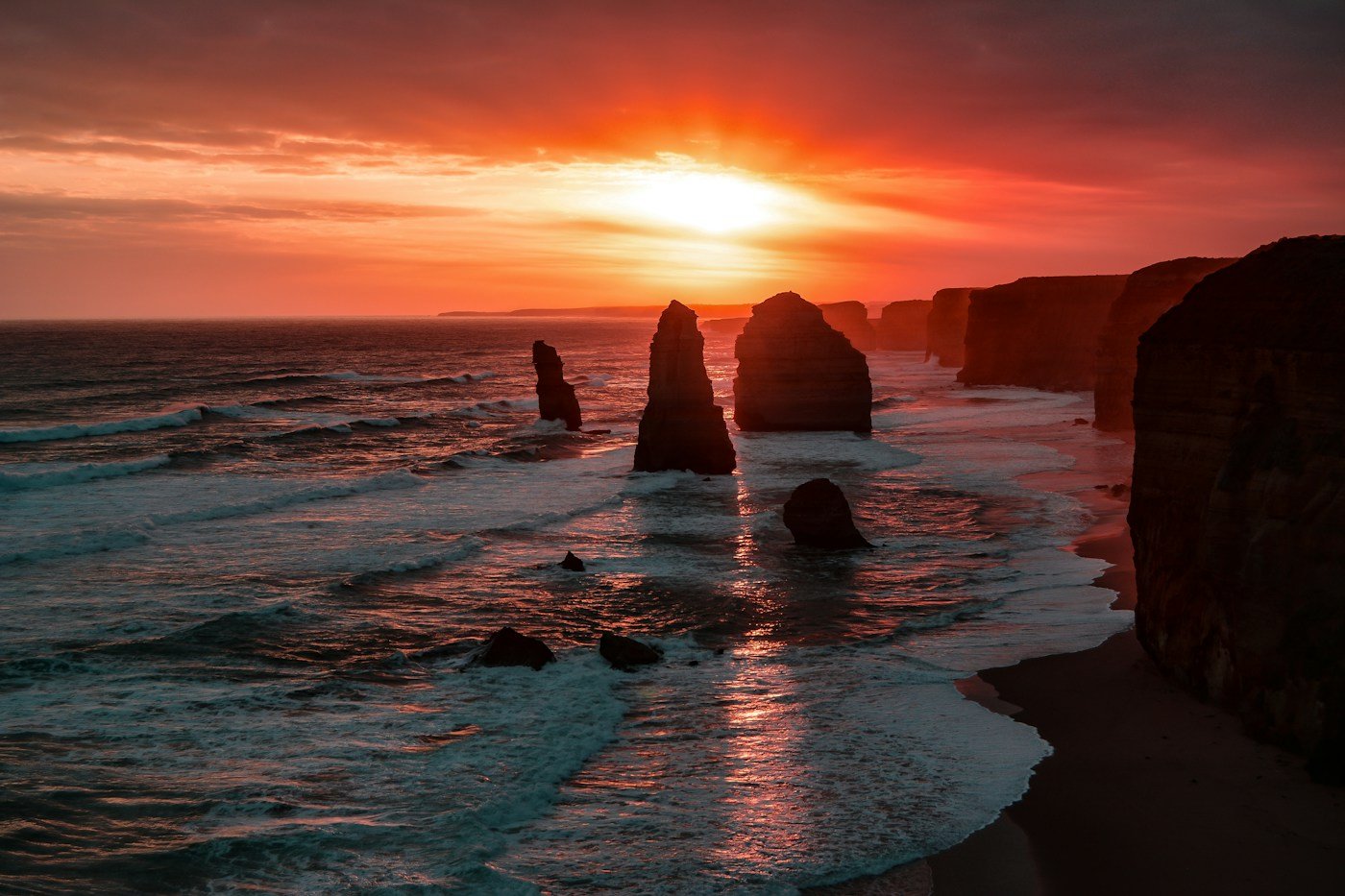 The Twelve Apostles sea stacks at sunset on Victoria’s Great Ocean Road